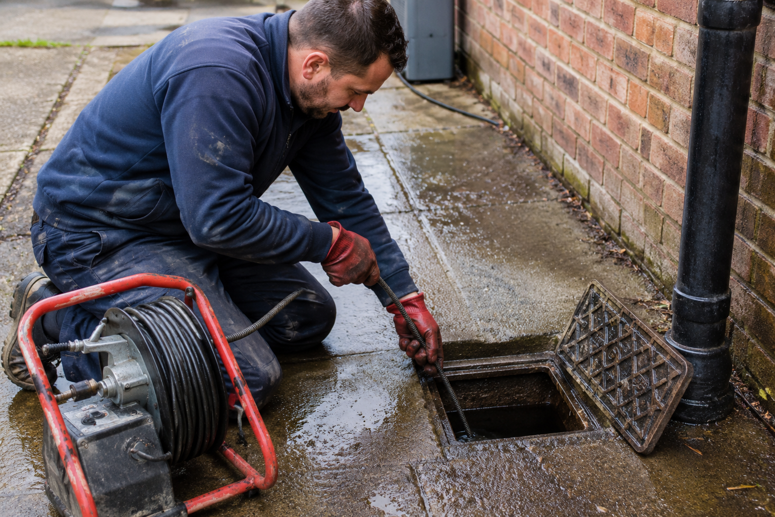 High-pressure drain jetting to clear blocked main drain in Dalkeith